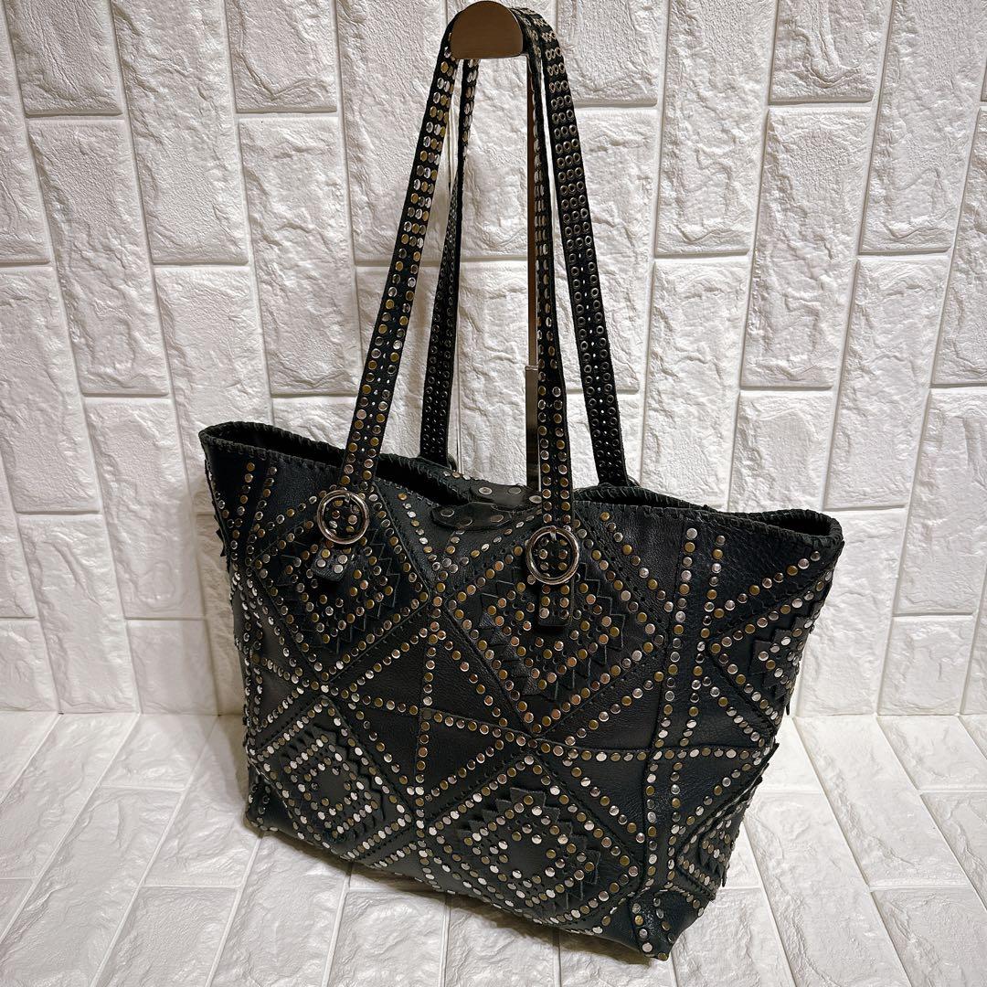 希少 ジャマンピュエッシュ トートバッグ オールレザー スタッズ ブラック A4