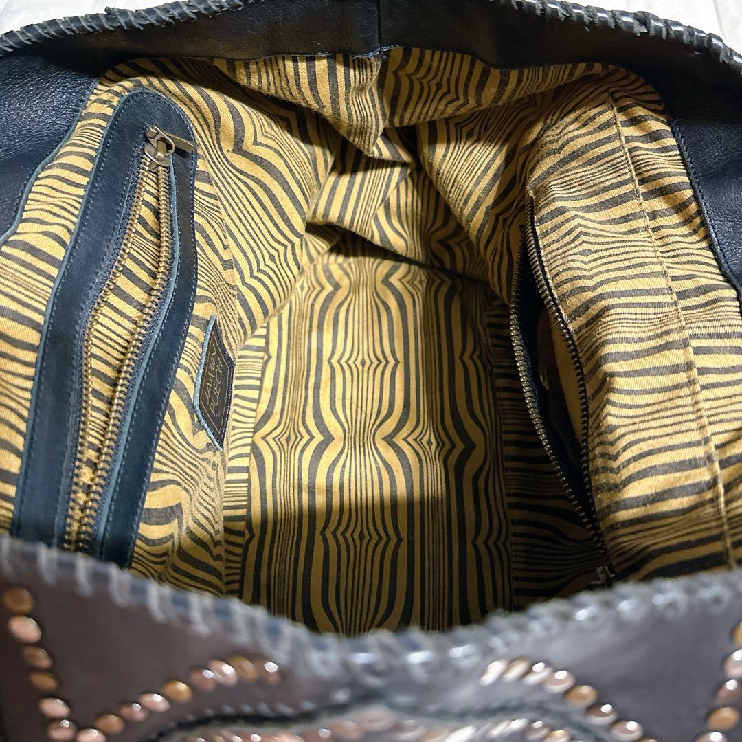 希少 ジャマンピュエッシュ トートバッグ オールレザー スタッズ ブラック A4