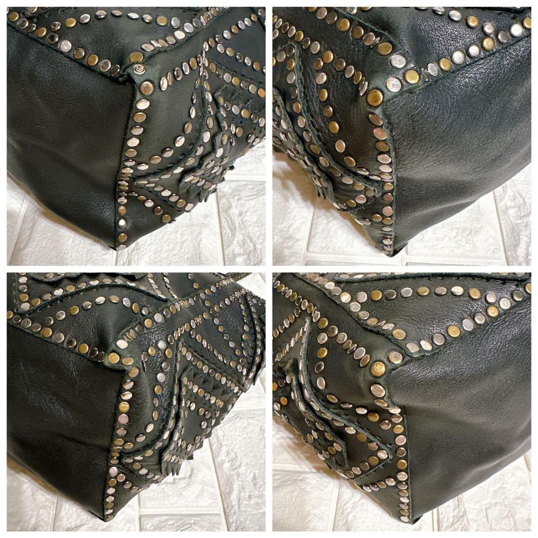 希少 ジャマンピュエッシュ トートバッグ オールレザー スタッズ ブラック A4