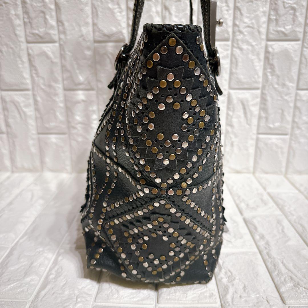 希少 ジャマンピュエッシュ トートバッグ オールレザー スタッズ ブラック A4