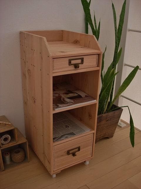 ★送料無料★サイズ変更可能★ネームプレート引き出し付きキャスターワゴン木製収納