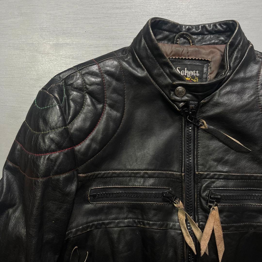 Schott シングルライダースジャケット　牛革　オールレザー　ステッチ　黒　S