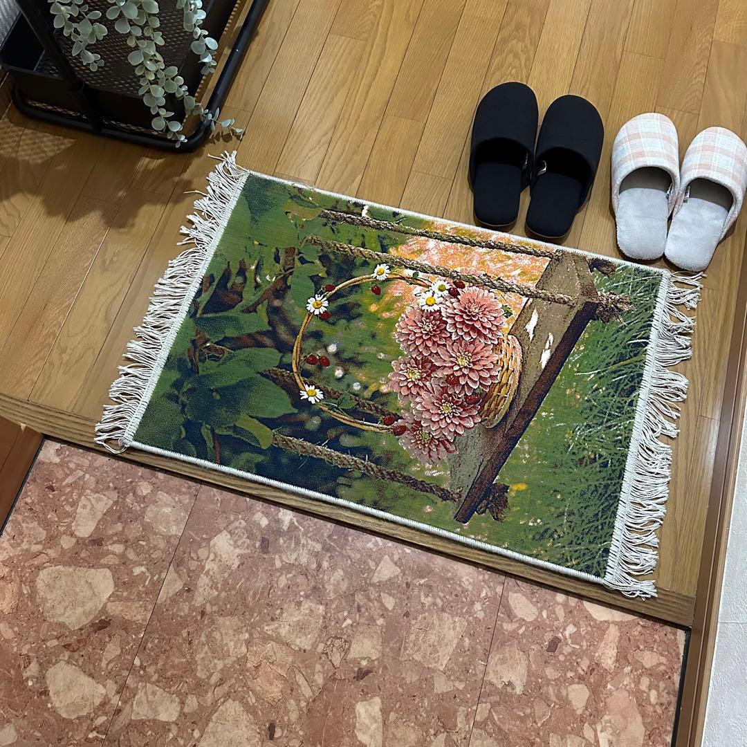 【新品未使用】絵画風絨毯　カーペット　玄関用　植物　玄関　廊下　絵画　イラン