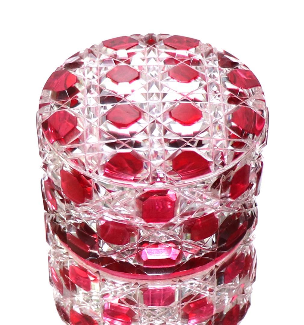 オールド・バカラ 珍品 切子装飾 ディアマン・ピエーリー 赤紫色被せ 蓋物