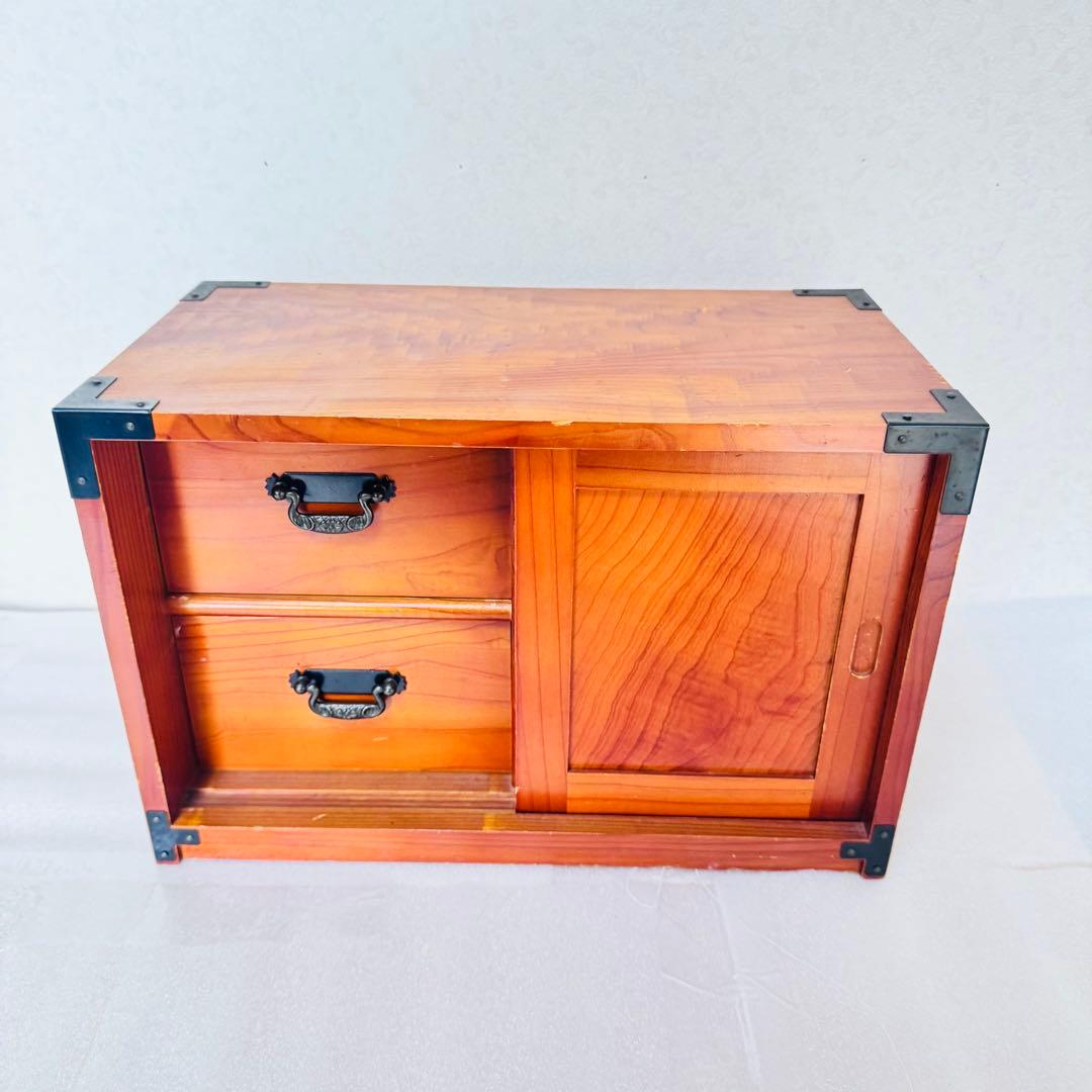 美品 天然木 小箪笥 3段 卓上収納 内装・縁起の良い赤 時代家具 アンティーク