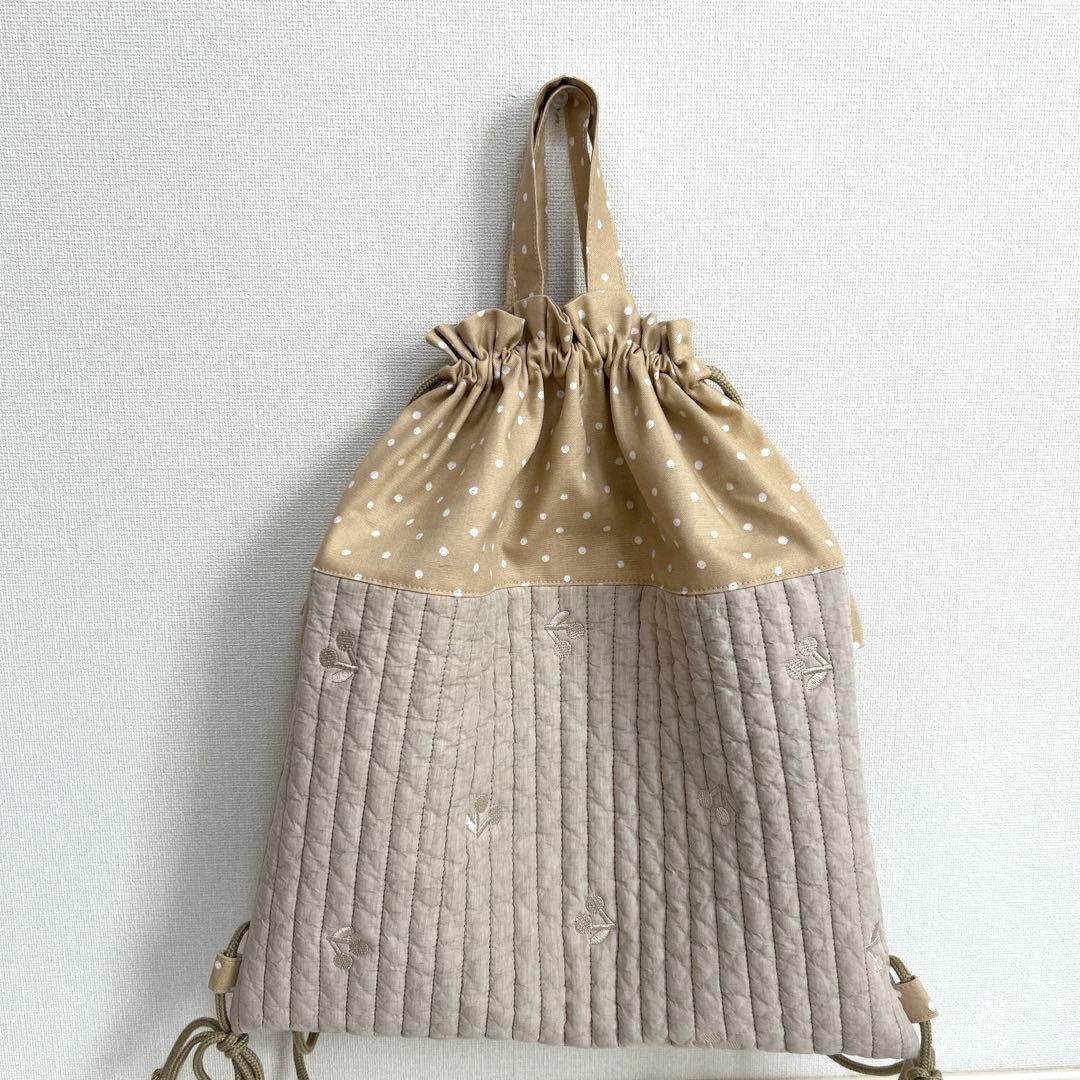 入園入学3点セット 【さくらんぼベージュヌビ】　女の子　レッスンバッグ　手提げ袋