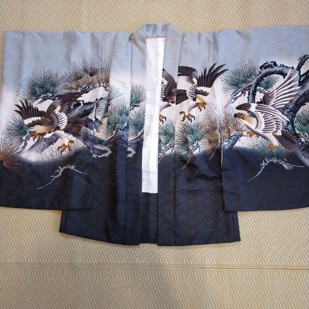 黒地に鷹の柄　七五三５歳男の子着物セット