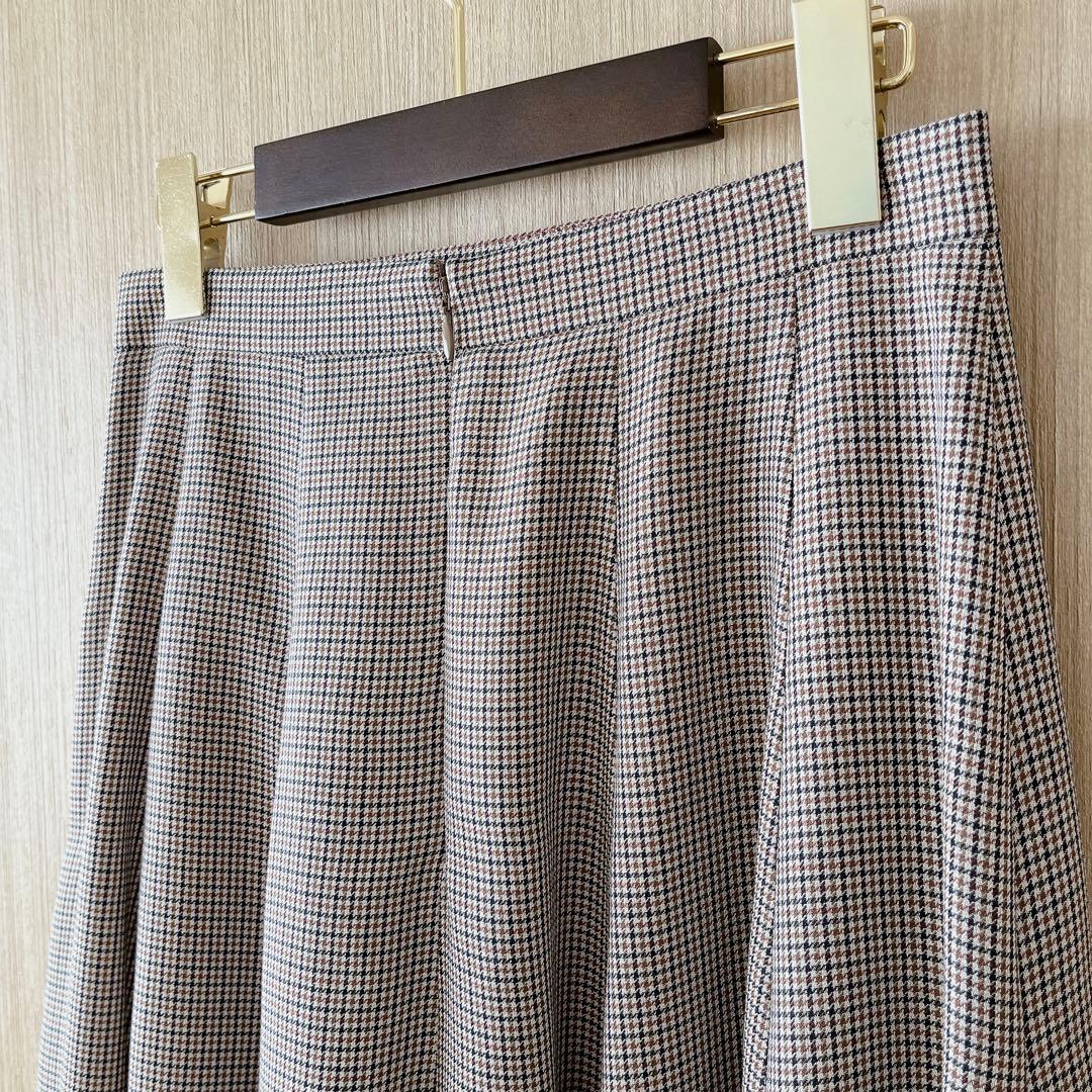 【1070】アナイ　スモールチェックフレアスカート　ブラウン　黒　38