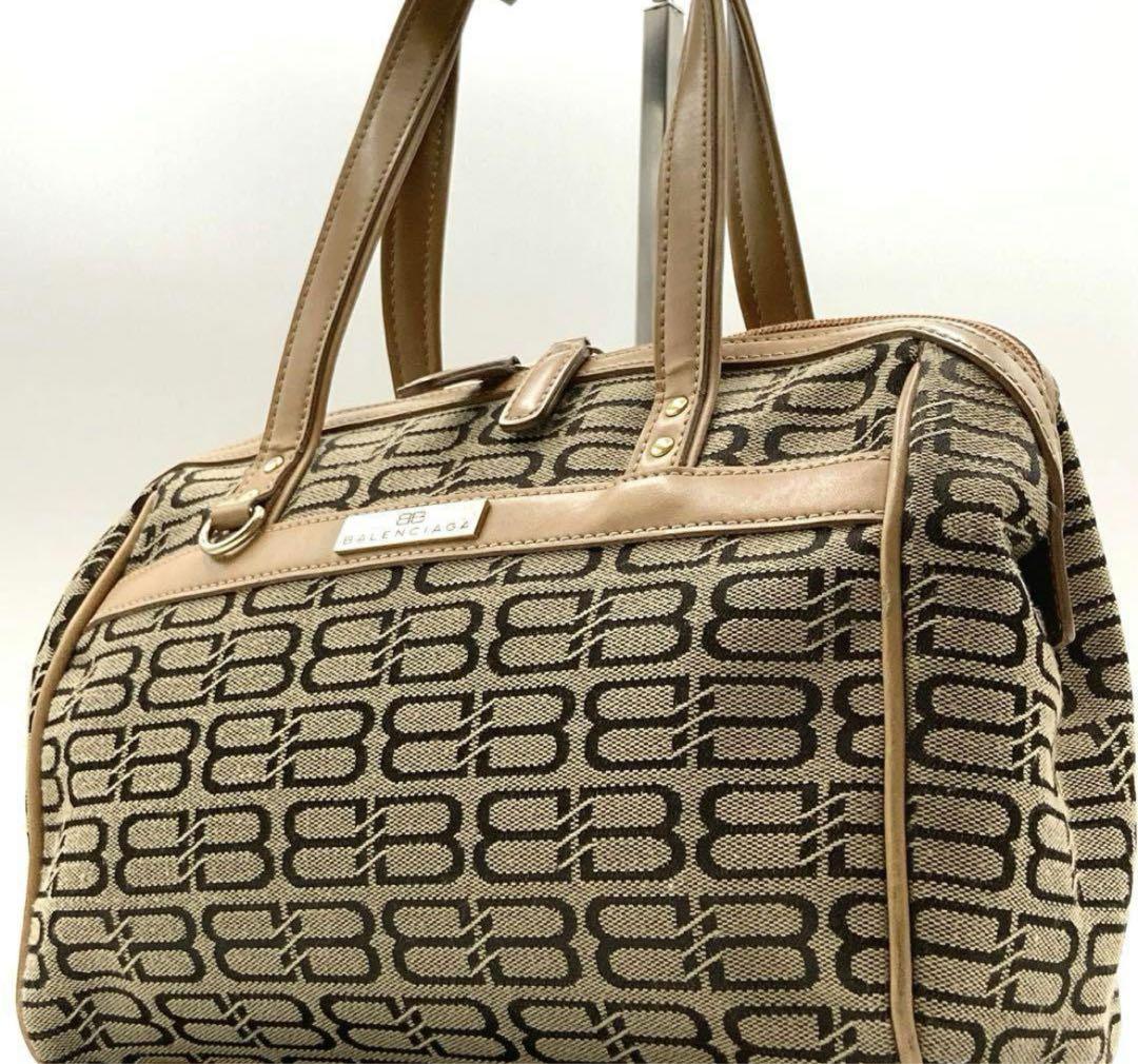 バレンシアガ ミニボストンバッグ BB 総柄 キャンバス レザー ロゴプレート