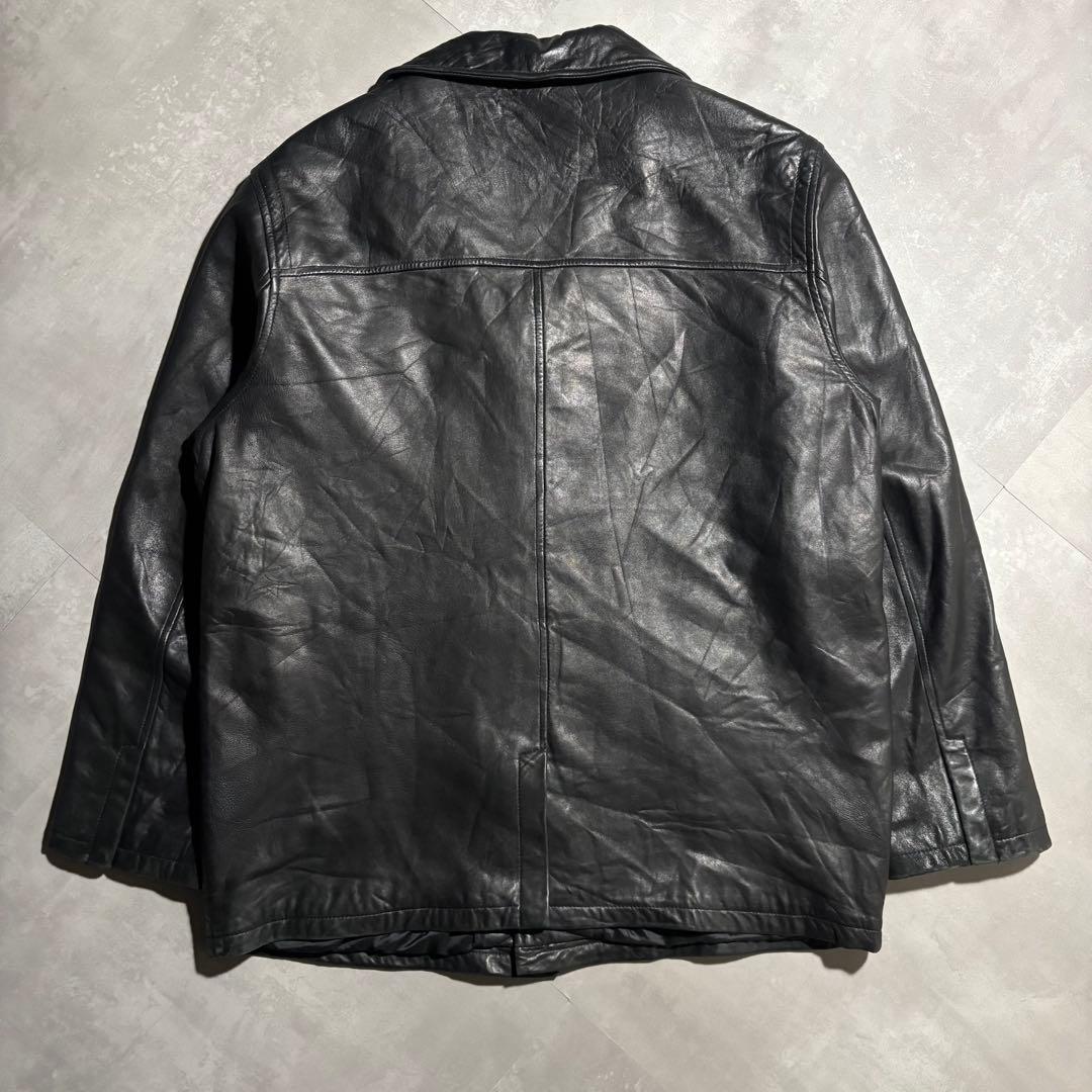 90s - GUESS レザージャケット　革ジャン　レザーカーコート　黒　羊革
