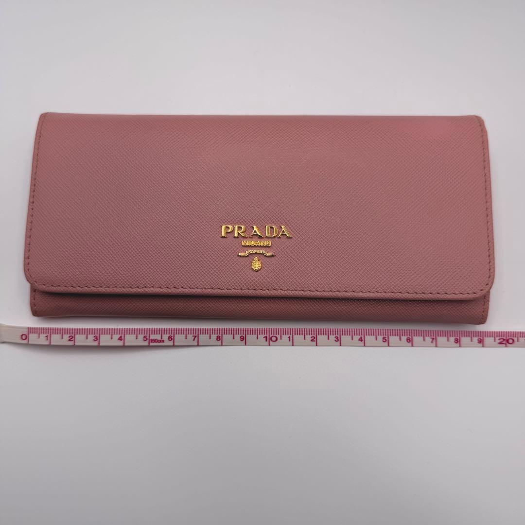PRADA サフィアーノ 長財布 ピンク ゴールド金具 箱・カード付 メタル
