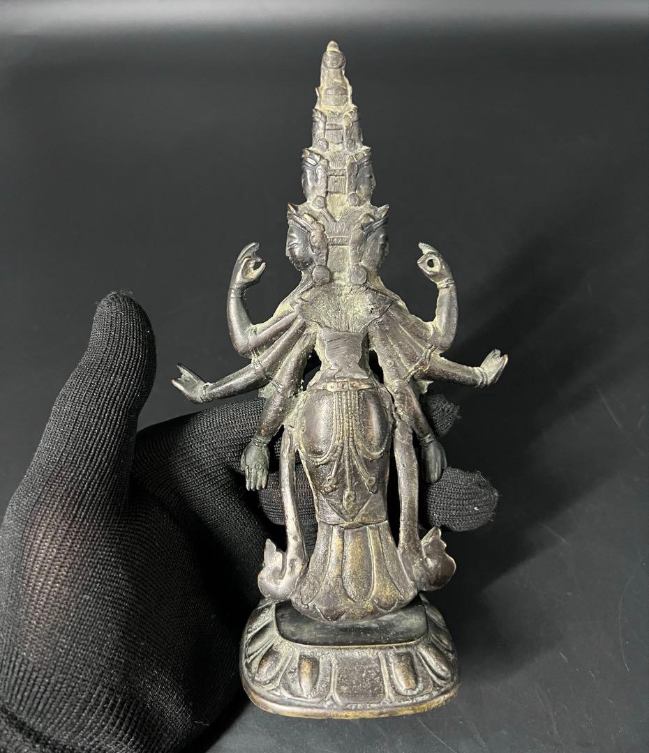 江戸後期 十一面観音菩薩像 古銅 多臂 仏像 高さ19cm◎仏教美術◎古美術庵々