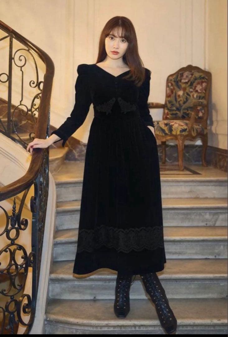 美品✨ハーリップトゥ  Velour Long Dress ブラック