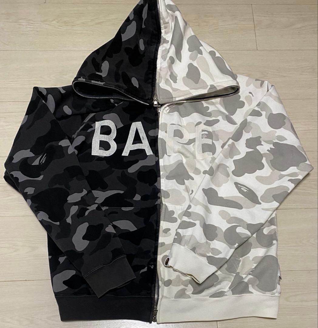 【希少】ツートン迷彩カモパーカー M 正規品 エイプ BAPE ブラックホワイト