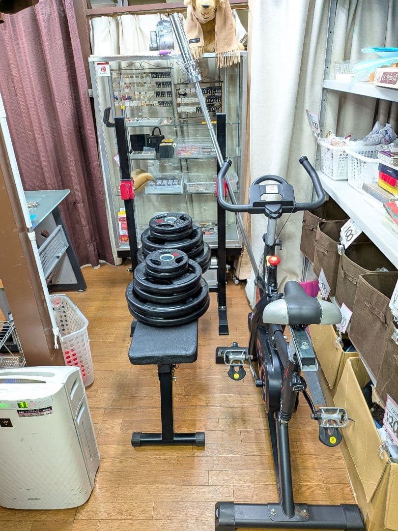 東京都八王子市手渡しのみ筋トレセットバーベル、プレート155kg、台、バイク