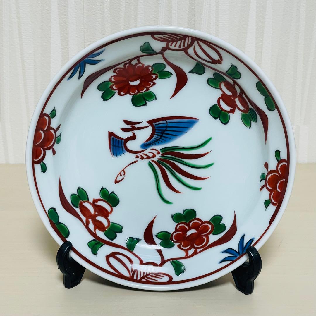 未使用 有田焼 源右衛門 是米木窯 赤呉須花鳥 銘々皿 5枚 皿 プレート