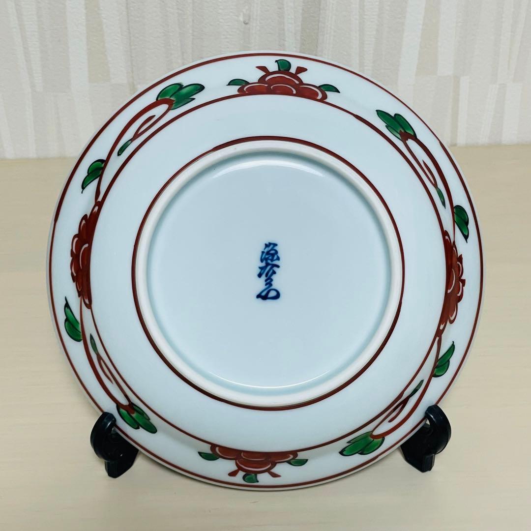 未使用 有田焼 源右衛門 是米木窯 赤呉須花鳥 銘々皿 5枚 皿 プレート