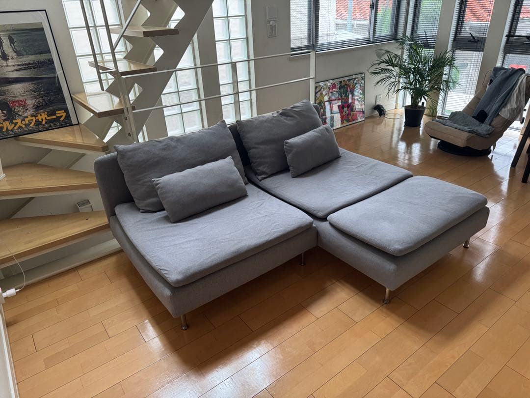 IKEA ソーデルハムン 2人掛け＋シェーズロング ソファ（グレー）