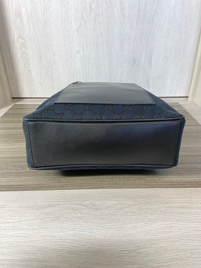 GUCCI トートバッグ　GG柄　キャンバス　レザー　黒　肩掛け　ワンショルダー