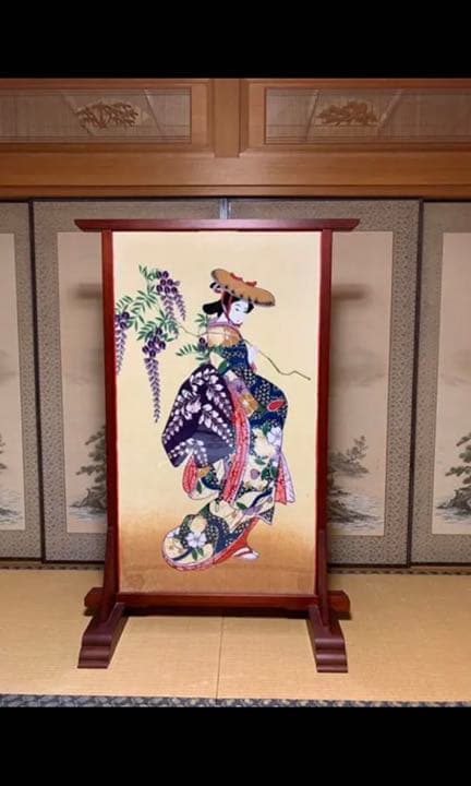 刺繍の絵/衝立 旅館 和風インテリア 家具 古民家