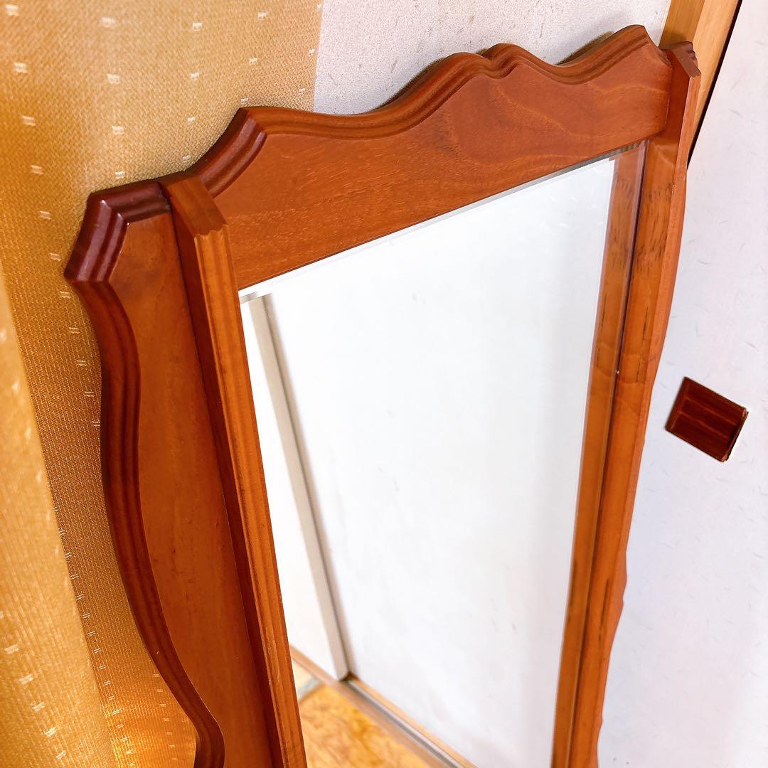 アンティーク サンミラー 木製フレーム 壁掛け鏡 ウォールミラー 姿見 等身鏡