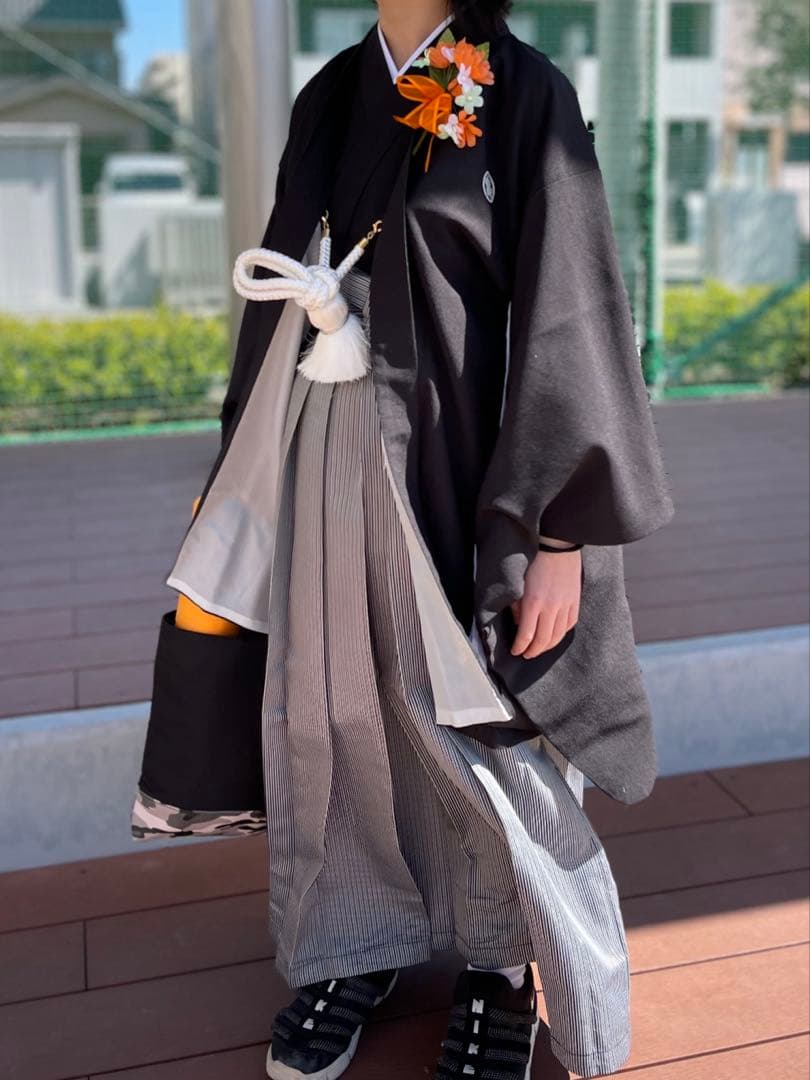 卒業式 男の子 袴 着付カンタン　羽織袴セット 男子 小学校 無地　黒　小学生