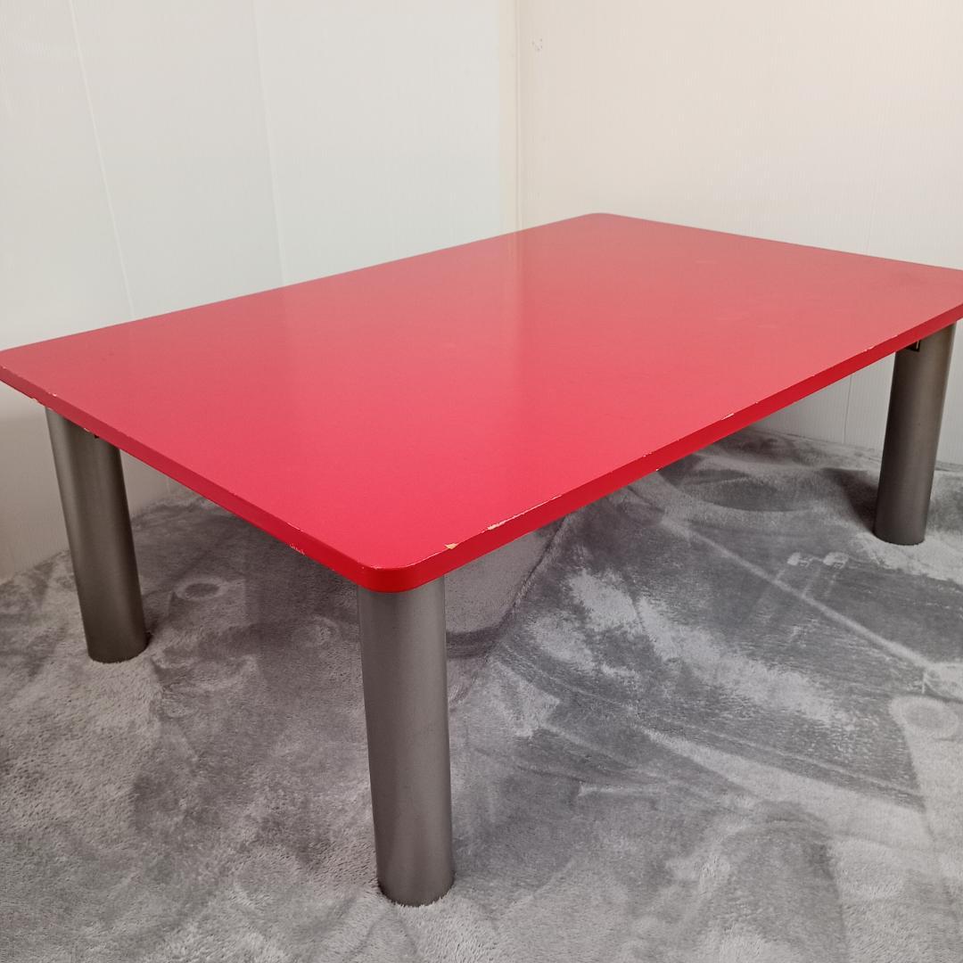 かわいい赤いテーブル　センターテーブル　折りたたみレトロ感あり　90-60-32