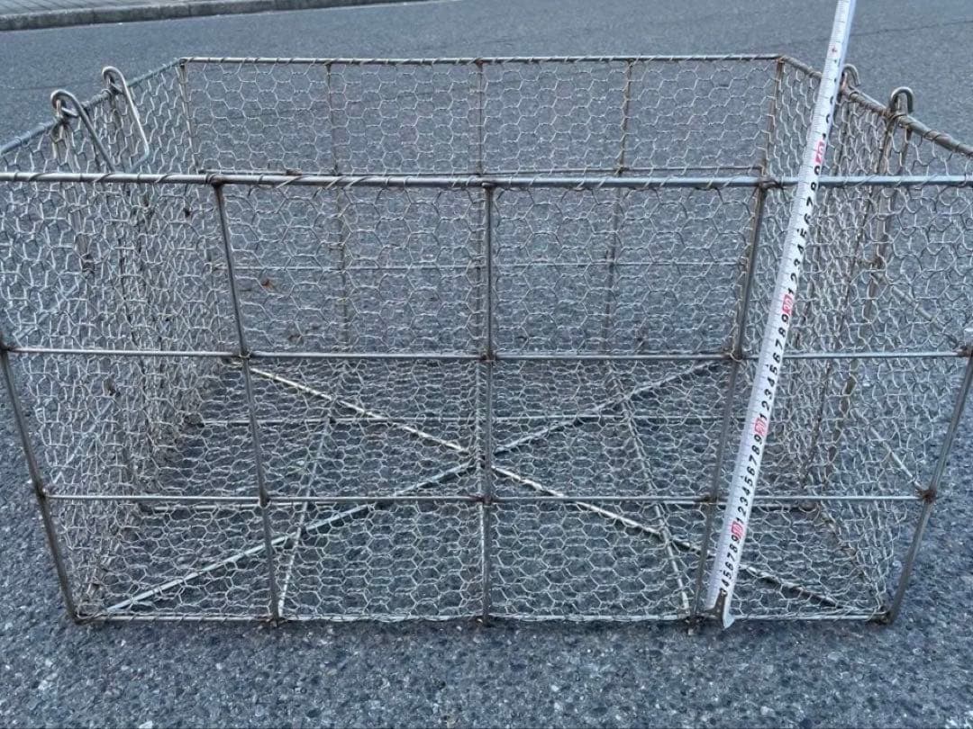 長方形　バスケット 約70cm x 49cm x 39cm ステンレス　亀甲金網