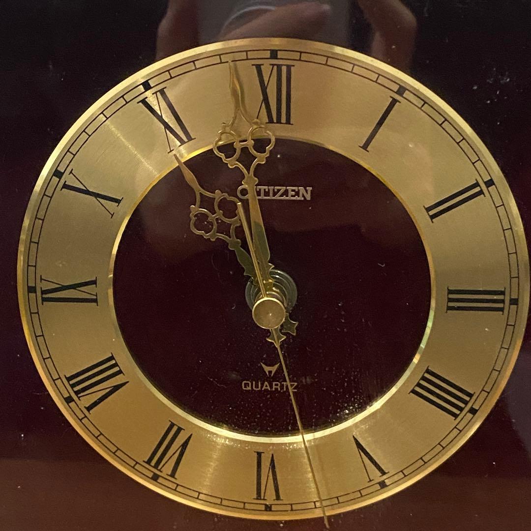【CITIZEN】シチズン　 クオーツ 置時計 ゴールド/ワインレッド　稼働