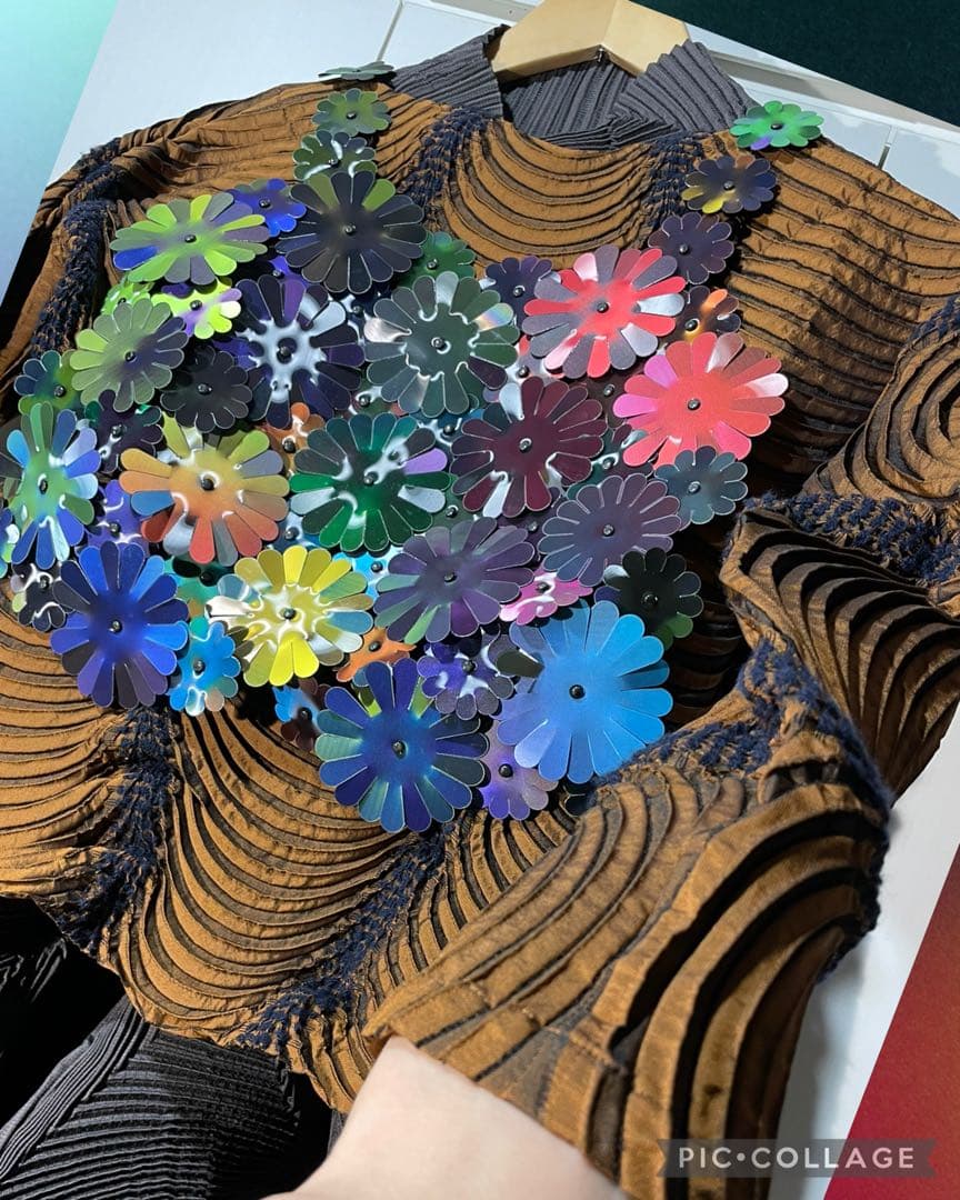 issey miyake 長袖 ２ ブラウン 波紋畝りスチームストレッチ