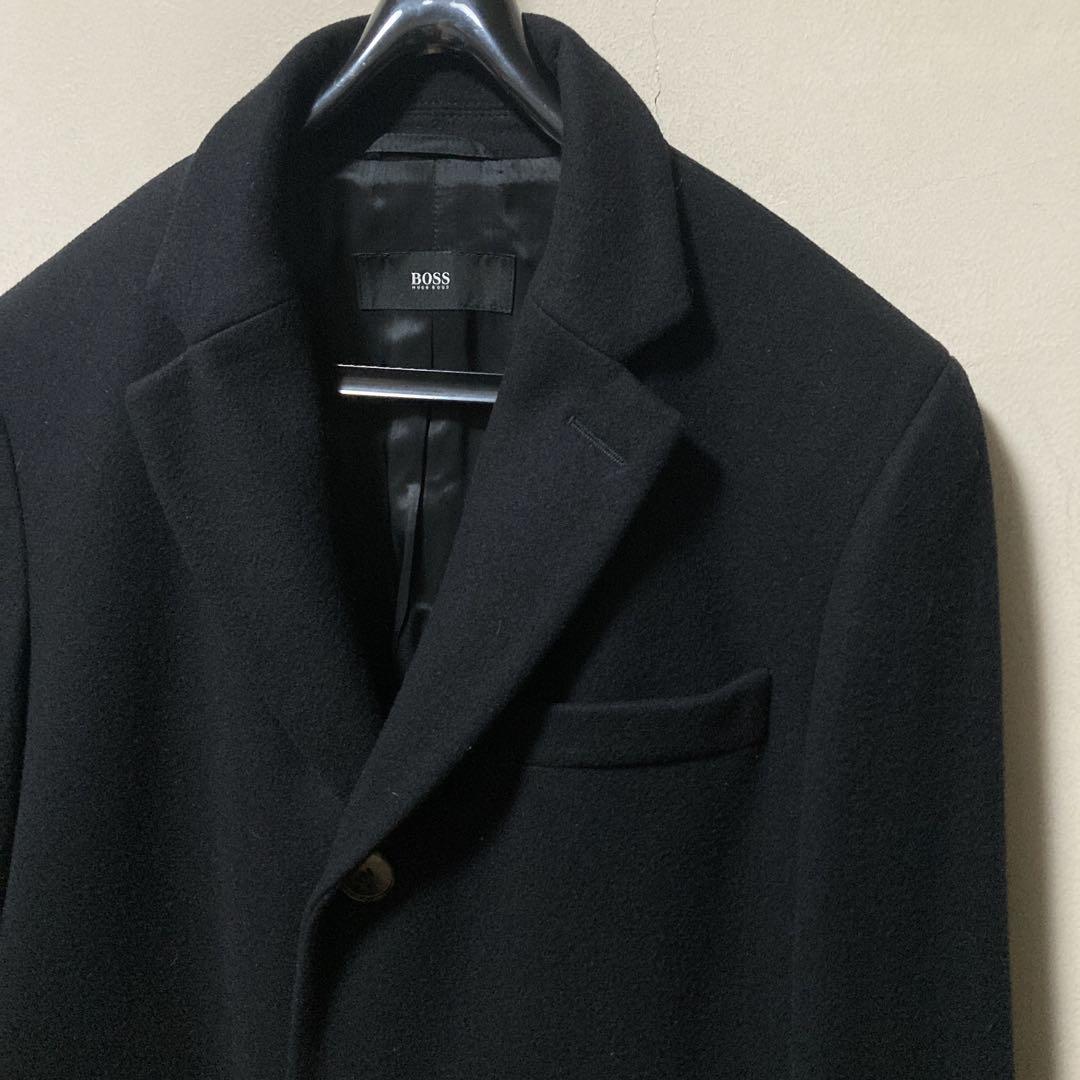 超美品 HUGO BOSS ヒューゴボス チェスターコート ビジネスコート 黒