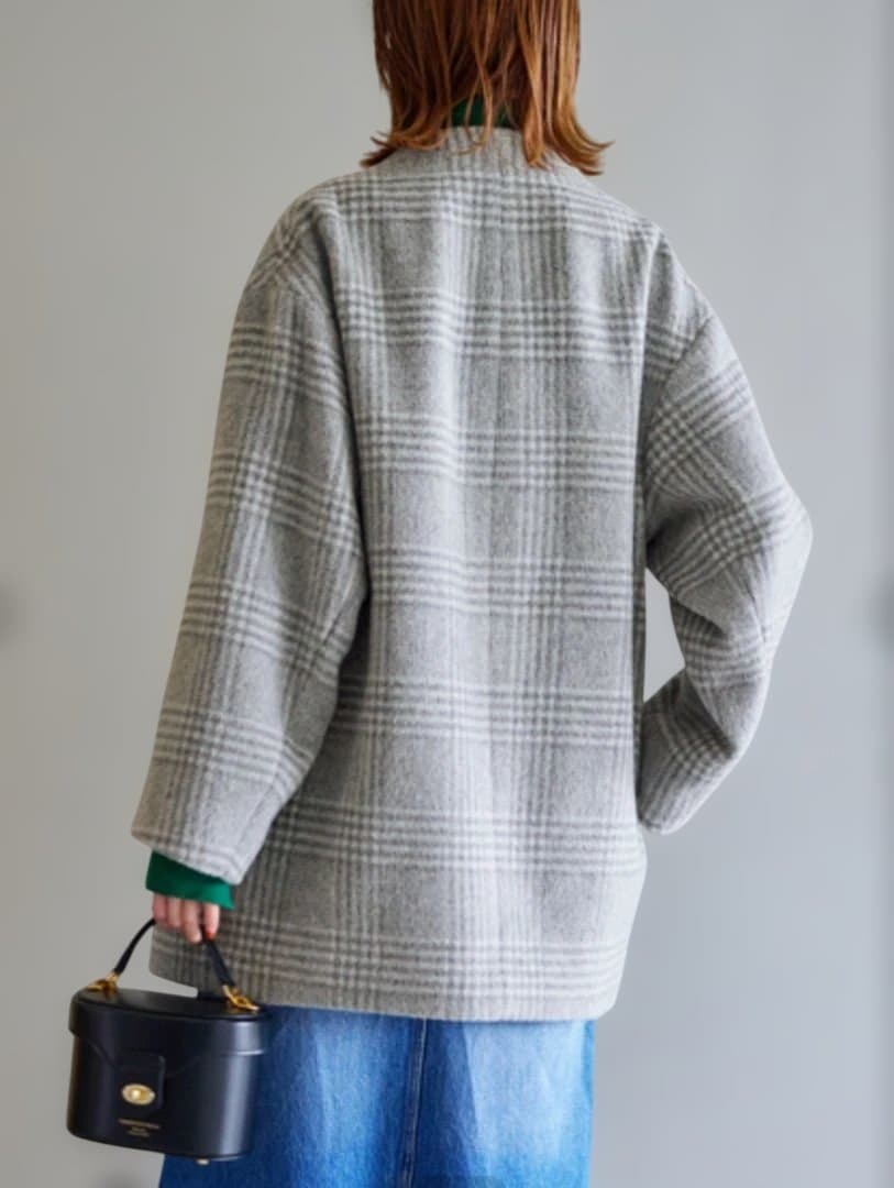 ジャーナルスタンダード 　マンテコ 　ノーカラー　コート チェック柄 グレー