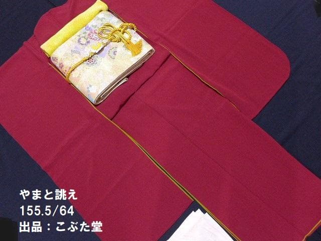 特選！やまと誂 吹綿 振袖 無地 赤 紅★長襦袢　2点 セット 正絹★155.5