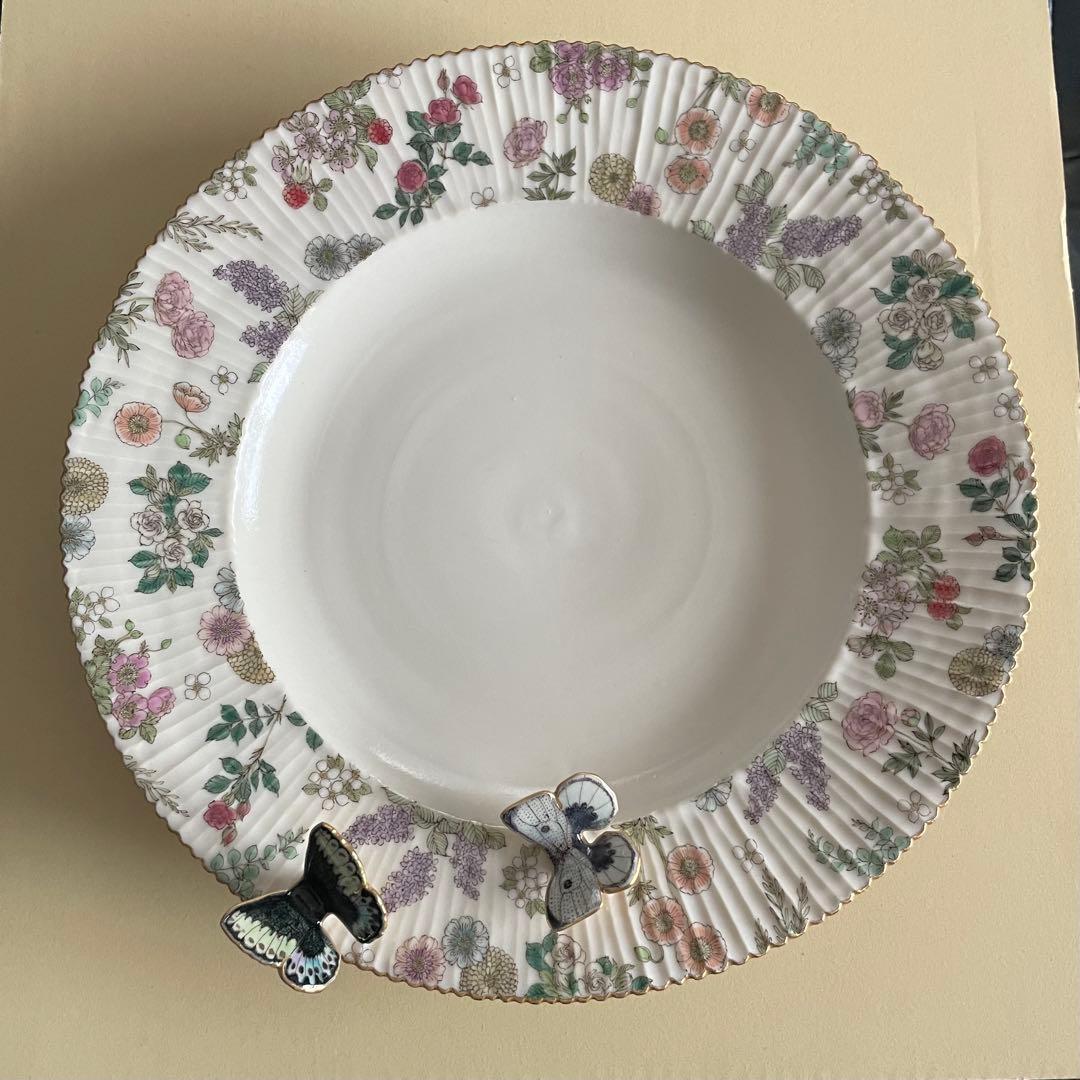 森下優理　バタフライプレート　未使用　九谷焼