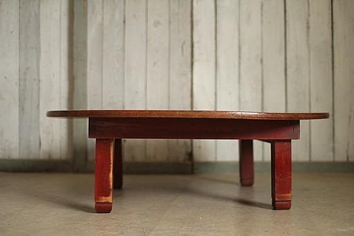 古い木製折り畳み丸テーブル　ちゃぶ台　天然木