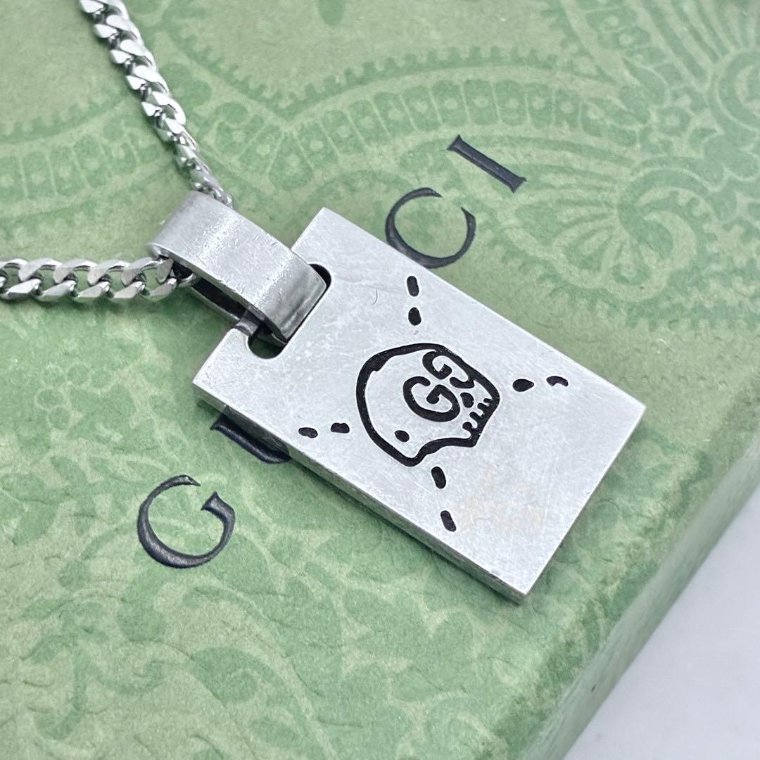 【美品】グッチ　GUCCI　ゴースト　スカル　ネックレス　スクエア　シルバー