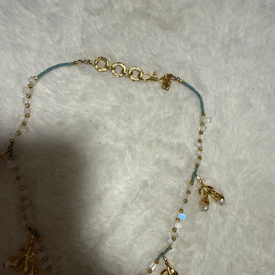 ハンドメイド ゴールド葉チャームアンクレット天然石