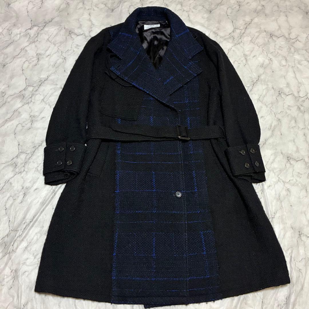 JUN OKAMOTO 高年式 ベルト付 ダブル ロングコート チンストラップ