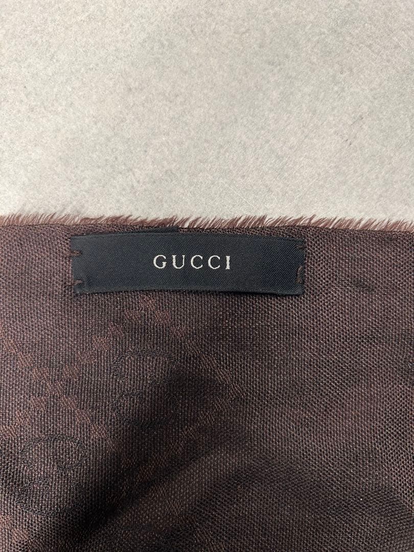 GUCCI ダークブラウン マフラー フリンジ付き