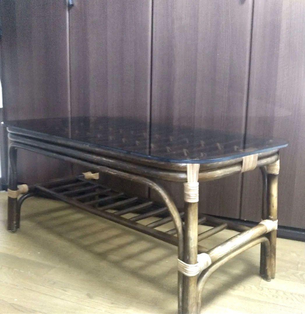 ラタン ガラステーブル センターテーブル ローテーブル コーヒーテーブル