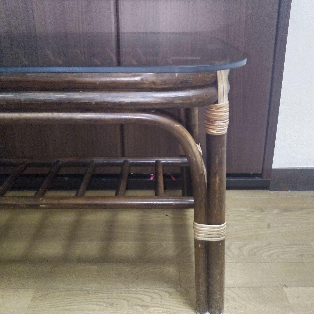 ラタン ガラステーブル センターテーブル ローテーブル コーヒーテーブル