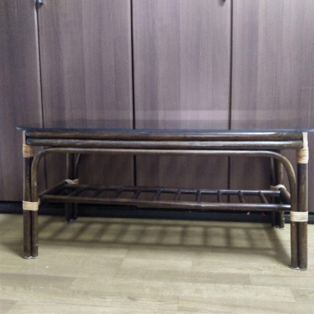 ラタン ガラステーブル センターテーブル ローテーブル コーヒーテーブル