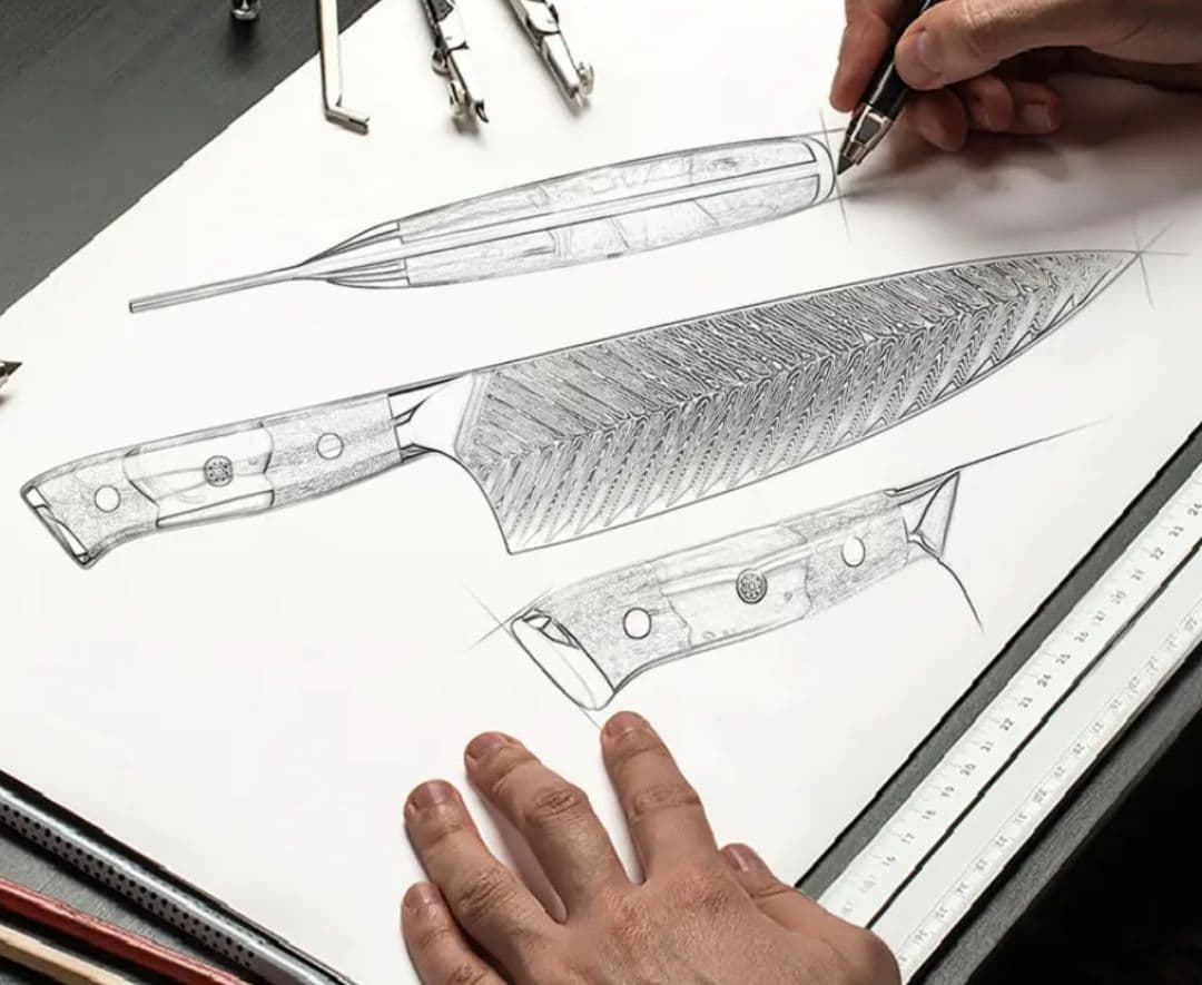 【新作】牛刀　VG10　73層ダマスカス鋼　赤柄