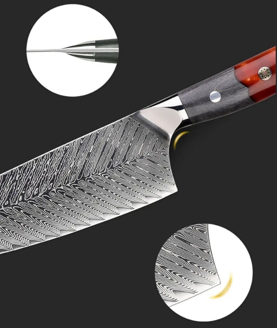 【新作】牛刀　VG10　73層ダマスカス鋼　赤柄