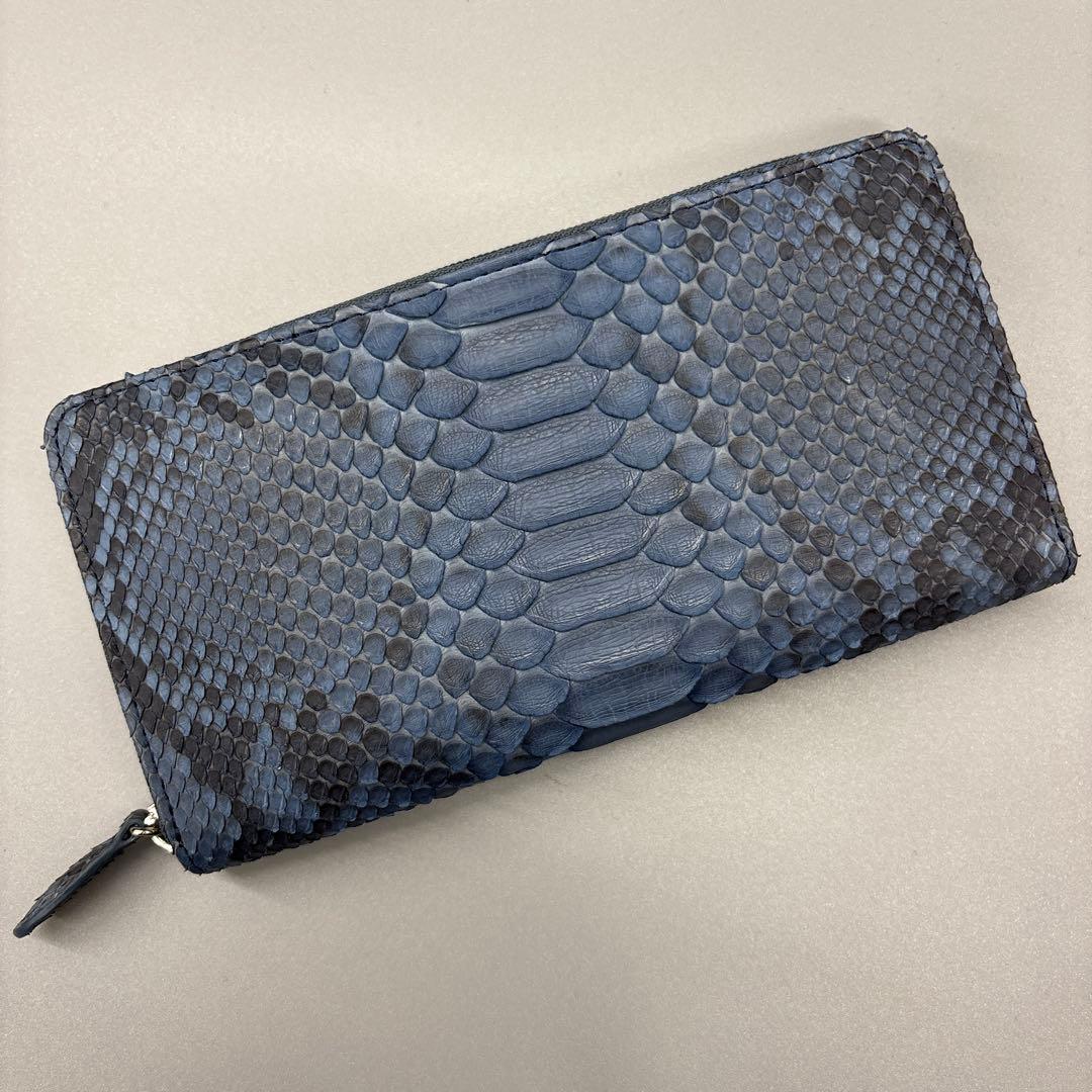 ネイビー　パイソン財布　パイソン　長財布　財布　蛇革　本革　レアカラー