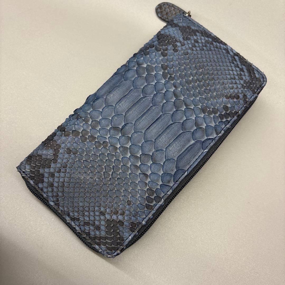 ネイビー　パイソン財布　パイソン　長財布　財布　蛇革　本革　レアカラー