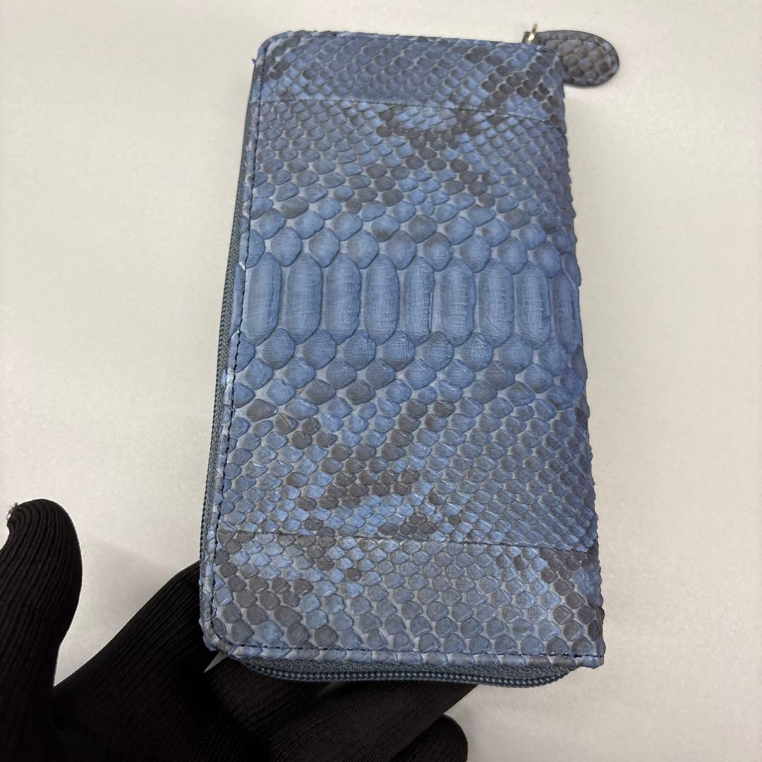 ネイビー　パイソン財布　パイソン　長財布　財布　蛇革　本革　レアカラー