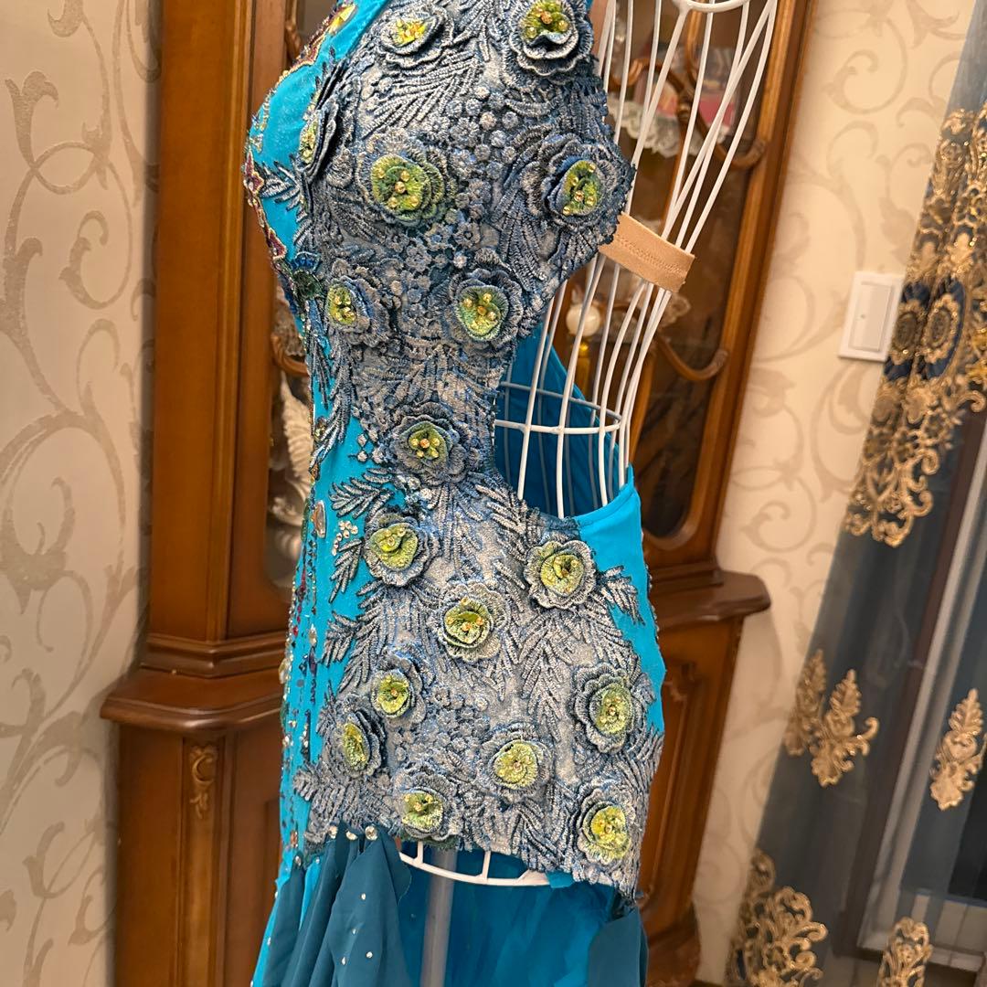 社交ダンス　ブルー　ラテン　ドレス　MＬ