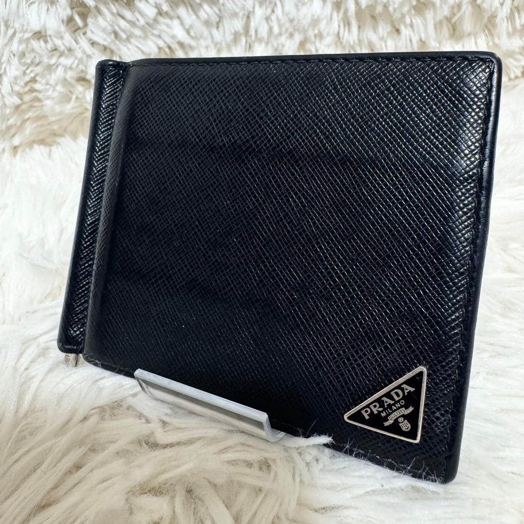 【美品】PRADA プラダ マネークリップ サフィアーノ トライアングル