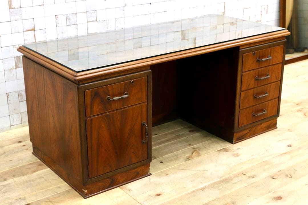 GMIS107○北欧スタイル 国産ヴィンテージ ローズウッド材 書斎机 両袖机